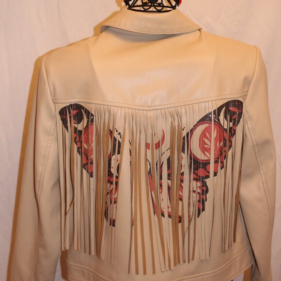 Giuliana Black Label Faux Leather Graphic Fringe Jacket - Picture 2 of 4